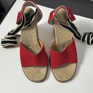 Kate Spade Red & Black Espadrille Wedge with Ankle Wraps